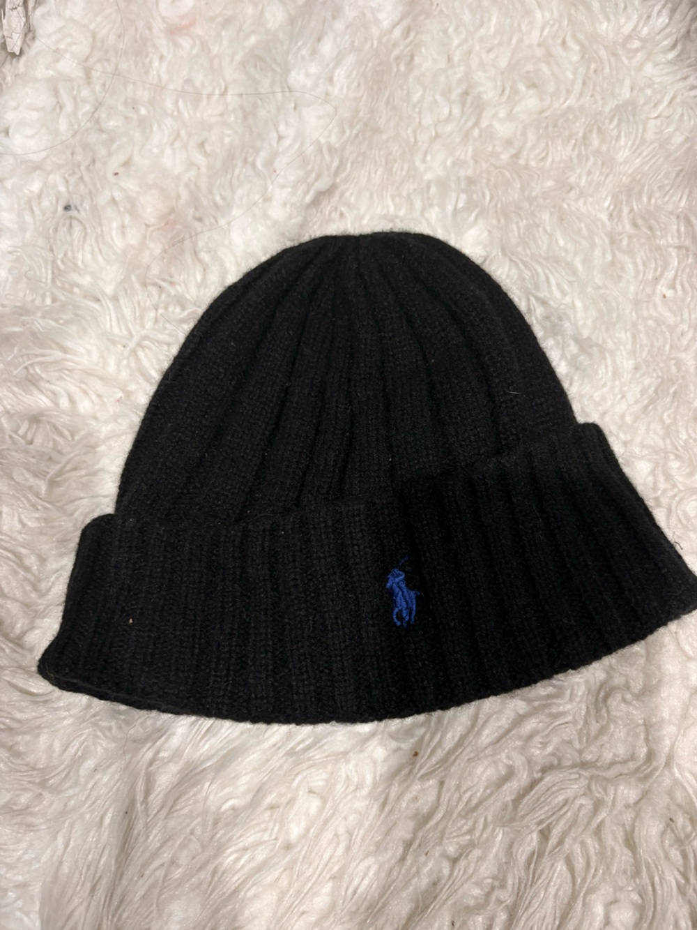Polo by Ralph Lauren Black Knit kids Beanie with Blue Logo embroidered